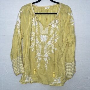 DYLAN x ANTHROPOLOGIE Yellow Embroidered Blouse Small